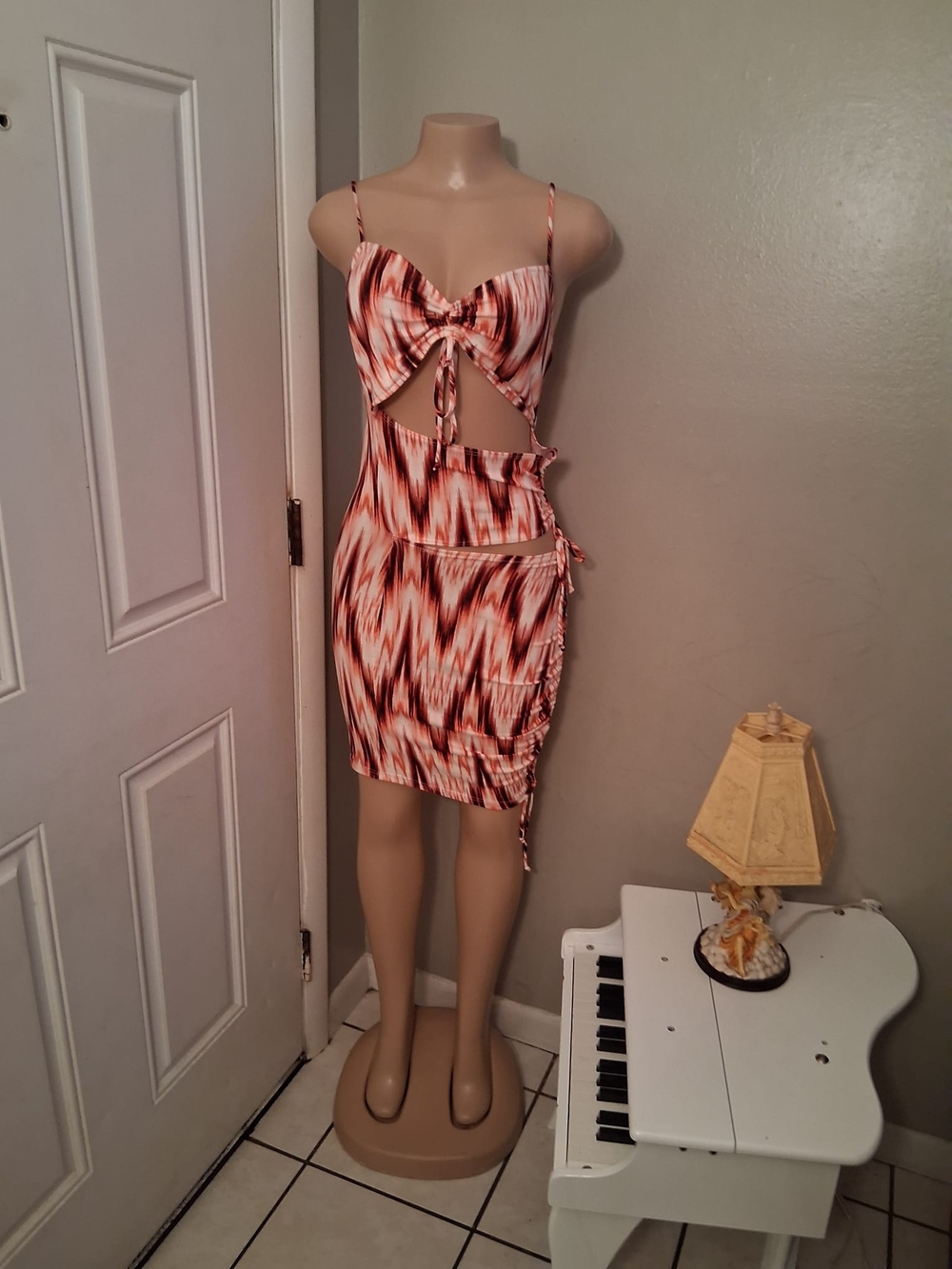 Women’s Cutout Tie-Front Bodycon Skirt Set - Rust Multi